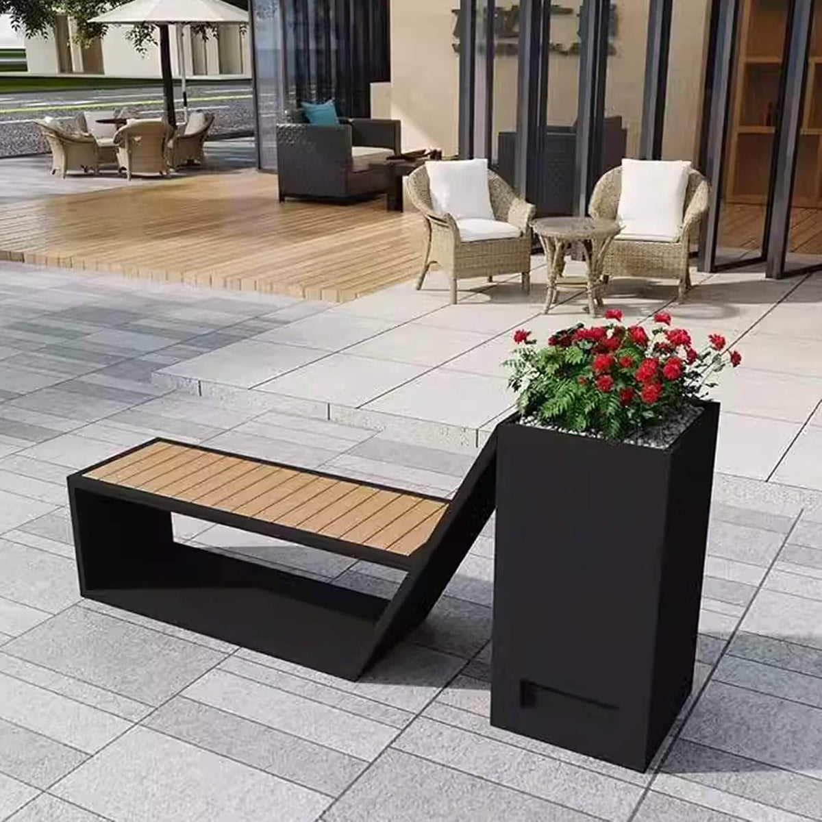 4FT Outdoor Commercial All-Weather Metal Bench With Planter Box [Made-To-Order] (SAK57219) - Potting Benches & Tables | Patioza