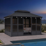 Alora Vista Outdoor Hardtop Aluminum Solarium With Double Roof And LED Lights (SAK42086) - Sunrooms | Patioza
