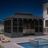 Alora Vista Outdoor Hardtop Aluminum Solarium With Double Roof And LED Lights (SAK42086) - Sunrooms | Patioza