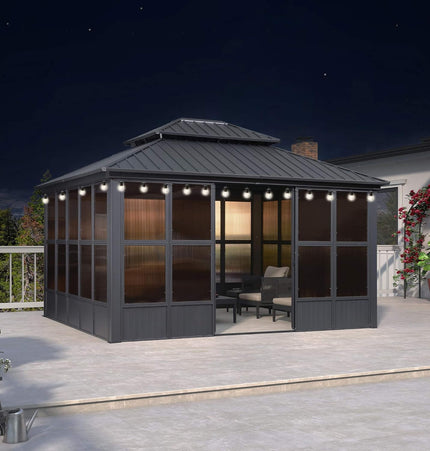 Alora Vista Outdoor Hardtop Aluminum Solarium With Double Roof And LED Lights (SAK42086) - Sunrooms | Patioza