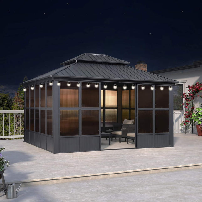 Alora Vista Outdoor Hardtop Aluminum Solarium With Double Roof And LED Lights (SAK42086) - Sunrooms | Patioza
