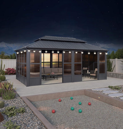Alora Vista Outdoor Hardtop Aluminum Solarium With Double Roof And LED Lights (SAK42086) - Sunrooms | Patioza