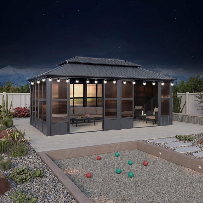Alora Vista Outdoor Hardtop Aluminum Solarium With Double Roof And LED Lights (SAK42086) - Sunrooms | Patioza