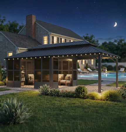 Alora Vista Outdoor Hardtop Aluminum Solarium With Double Roof And LED Lights (SAK42086) - Sunrooms | Patioza