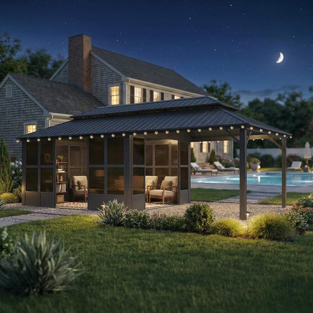 Alora Vista Outdoor Hardtop Aluminum Solarium With Double Roof And LED Lights (SAK42086) - Sunrooms | Patioza