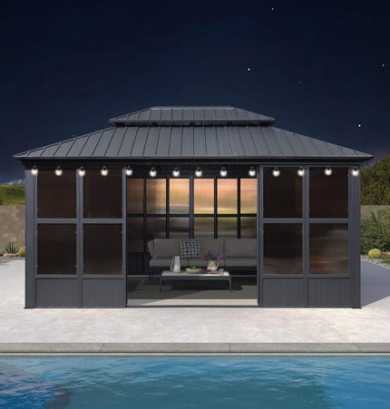 Alora Vista Outdoor Hardtop Aluminum Solarium With Double Roof And LED Lights (SAK42086) - Sunrooms | Patioza