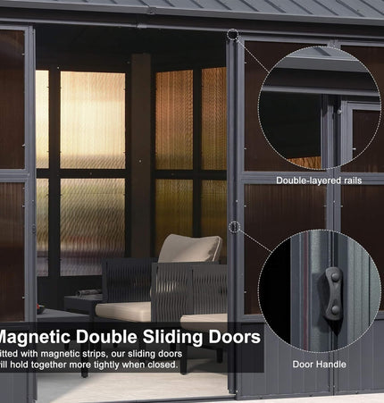 Alora Vista Outdoor Hardtop Aluminum Solarium With Double Roof And LED Lights (SAK42086) - Sunrooms | Patioza