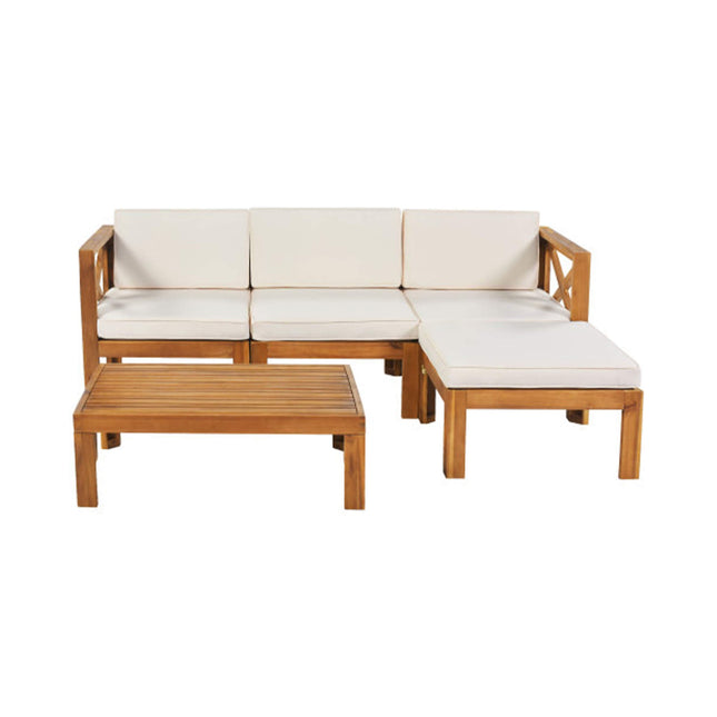 Alora 5-Piece Outdoor Patio Wood Sectional Sofa Set With Cushions (SAK31297) - Outdoor Furniture Sets | Patioza