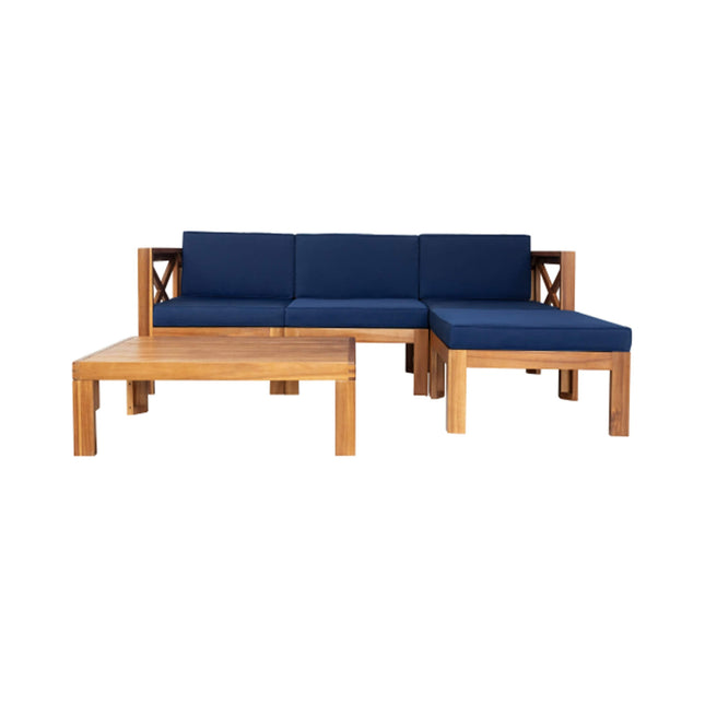 Alora 5-Piece Outdoor Patio Wood Sectional Sofa Set With Cushions (SAK31297) - Outdoor Furniture Sets | Patioza