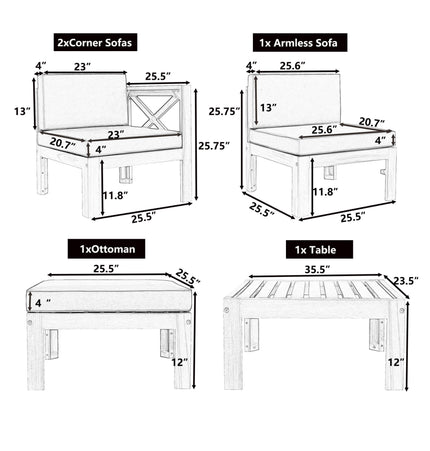 Alora 5-Piece Outdoor Patio Wood Sectional Sofa Set With Cushions (SAK31297)
