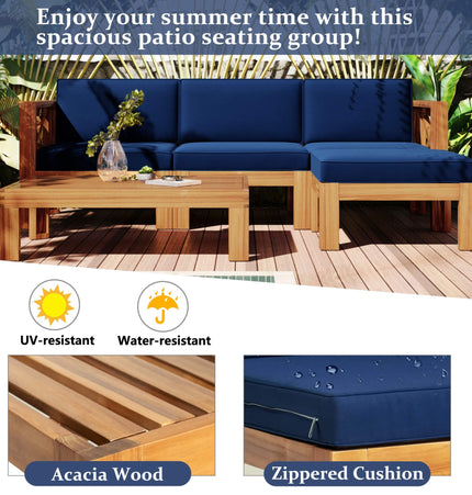 Alora 5-Piece Outdoor Patio Wood Sectional Sofa Set With Cushions (SAK31297)