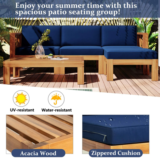 Alora 5-Piece Outdoor Patio Wood Sectional Sofa Set With Cushions (SAK31297) - Outdoor Furniture Sets | Patioza