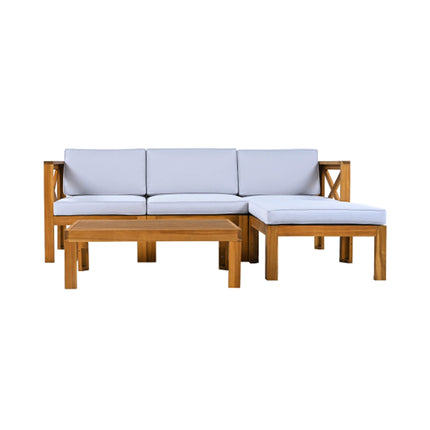 Alora 5-Piece Outdoor Patio Wood Sectional Sofa Set With Cushions (SAK31297) - Outdoor Furniture Sets | Patioza