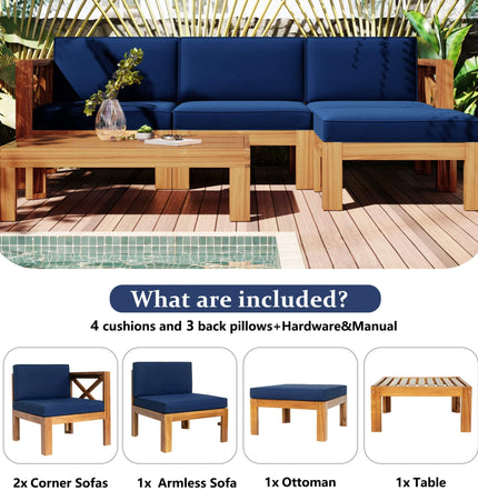Alora 5-Piece Outdoor Patio Wood Sectional Sofa Set With Cushions (SAK31297)