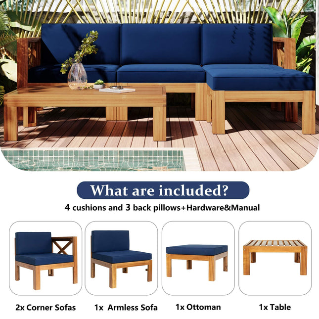 Alora 5-Piece Outdoor Patio Wood Sectional Sofa Set With Cushions (SAK31297) - Outdoor Furniture Sets | Patioza