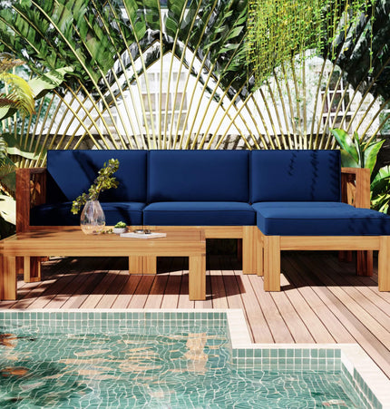 Alora 5-Piece Outdoor Patio Wood Sectional Sofa Set With Cushions (SAK31297)
