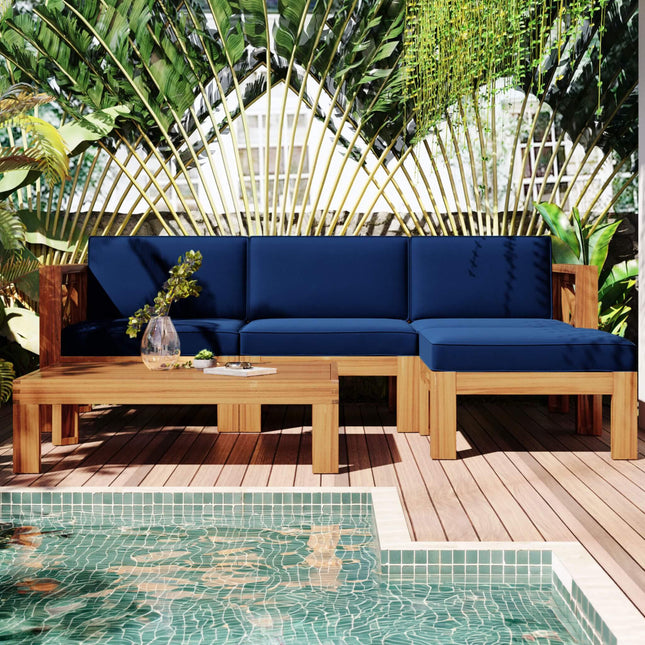 Alora 5-Piece Outdoor Patio Wood Sectional Sofa Set With Cushions (SAK31297) - Outdoor Furniture Sets | Patioza
