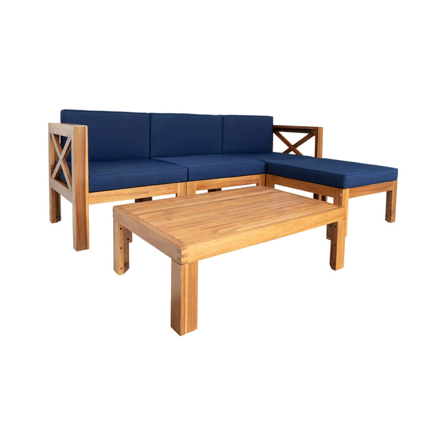 Alora 5-Piece Outdoor Patio Wood Sectional Sofa Set With Cushions (SAK31297) - Outdoor Furniture Sets | Patioza