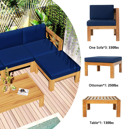 Alora 5-Piece Outdoor Patio Wood Sectional Sofa Set With Cushions (SAK31297)