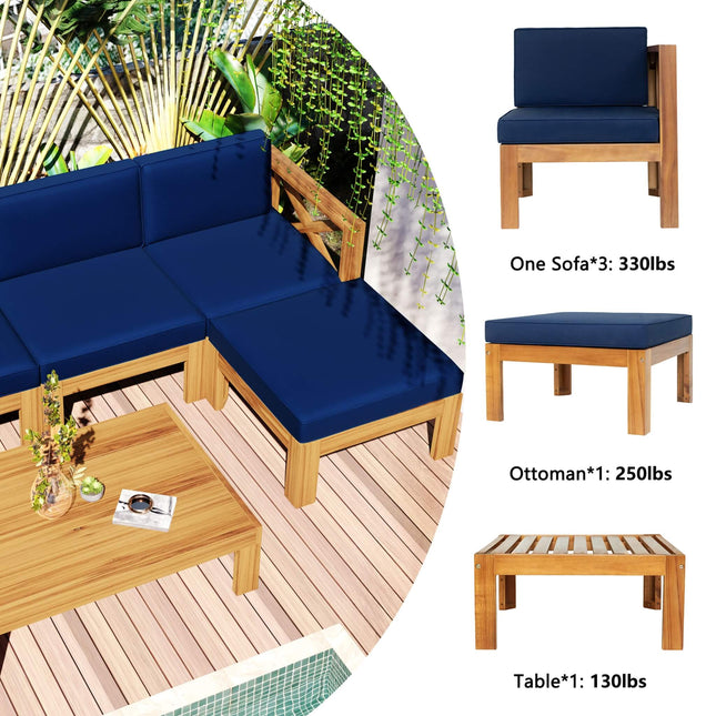 Alora 5-Piece Outdoor Patio Wood Sectional Sofa Set With Cushions (SAK31297) - Outdoor Furniture Sets | Patioza