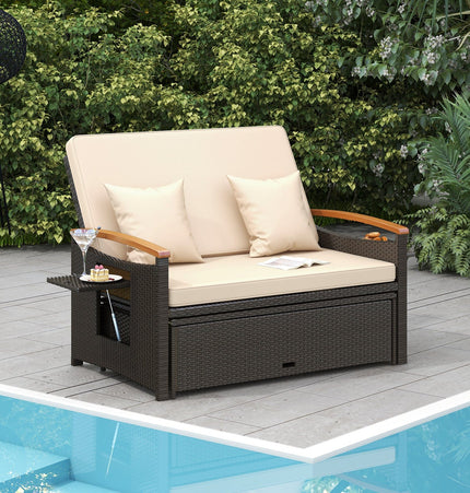 Outdoor Wicker Daybed with Folding Panels and Storage Ottoman - | Patioza
