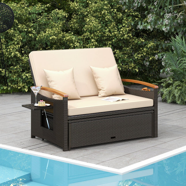 Outdoor Wicker Daybed with Folding Panels and Storage Ottoman - | Patioza