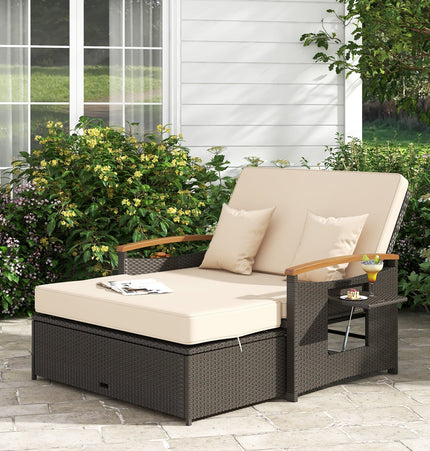 Outdoor Wicker Daybed with Folding Panels and Storage Ottoman - | Patioza