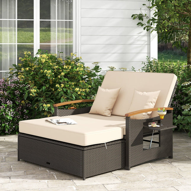 Outdoor Wicker Daybed with Folding Panels and Storage Ottoman - | Patioza