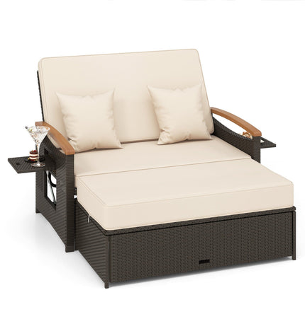 Outdoor Wicker Daybed with Folding Panels and Storage Ottoman - | Patioza