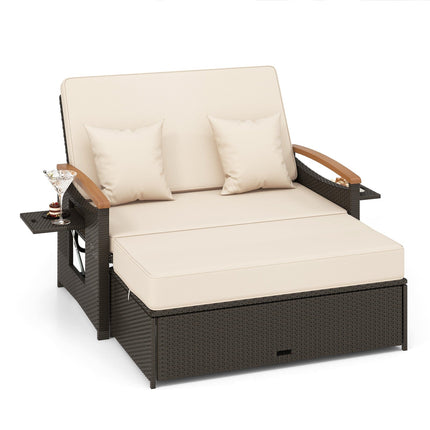 Outdoor Wicker Daybed with Folding Panels and Storage Ottoman - | Patioza
