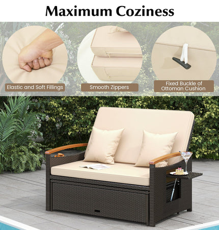 Outdoor Wicker Daybed with Folding Panels and Storage Ottoman - | Patioza