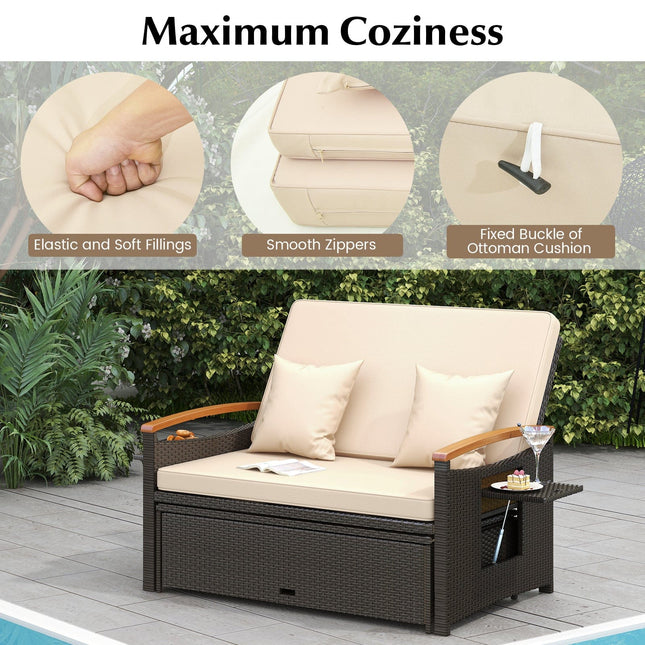 Outdoor Wicker Daybed with Folding Panels and Storage Ottoman - | Patioza