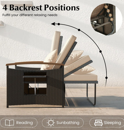 Outdoor Wicker Daybed with Folding Panels and Storage Ottoman - | Patioza