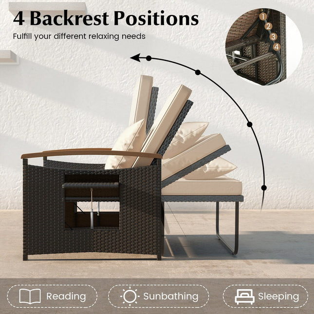 Outdoor Wicker Daybed with Folding Panels and Storage Ottoman - | Patioza