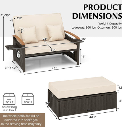 Outdoor Wicker Daybed with Folding Panels and Storage Ottoman - | Patioza