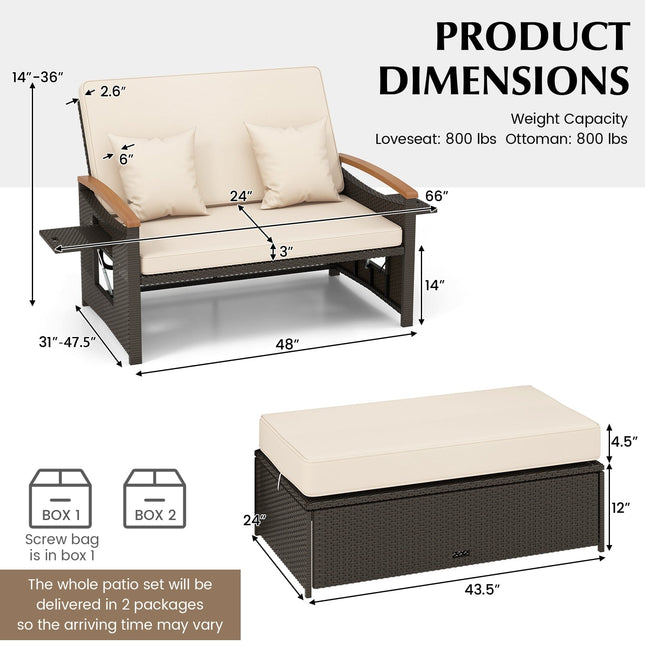 Outdoor Wicker Daybed with Folding Panels and Storage Ottoman - | Patioza