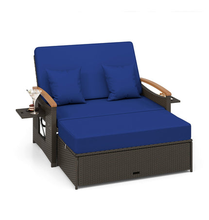 Outdoor Wicker Daybed with Folding Panels and Storage Ottoman - | Patioza