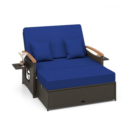 Outdoor Wicker Daybed with Folding Panels and Storage Ottoman - | Patioza