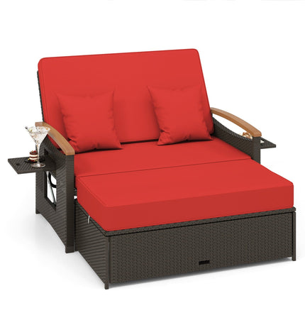 Outdoor Wicker Daybed with Folding Panels and Storage Ottoman - | Patioza