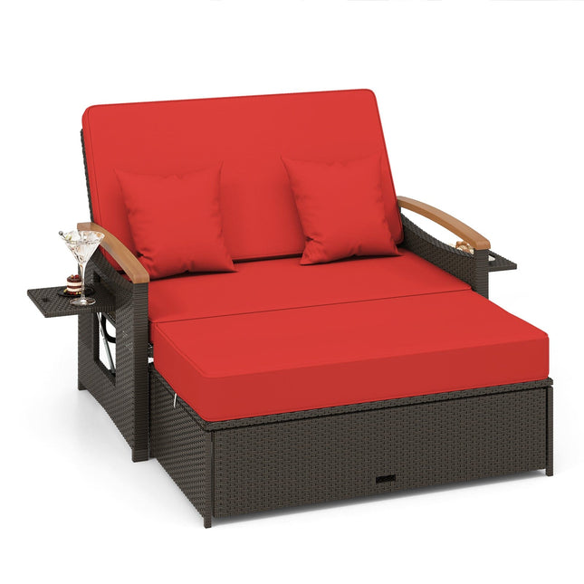 Outdoor Wicker Daybed with Folding Panels and Storage Ottoman - | Patioza