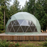 Patioza 33-foot Phoenix dome in a woodland wellness setting