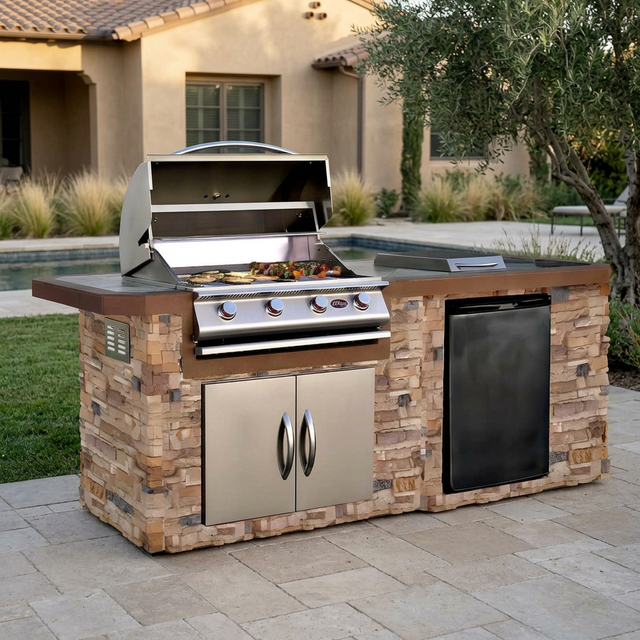 Patioza Baja Q BBQ island in a thoughtfully designed poolside terrace