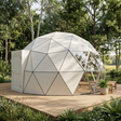 Patioza Phoenix hard-panel dome on a landscaped woodland terrace