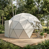 Patioza Phoenix hard-panel dome on a landscaped woodland terrace