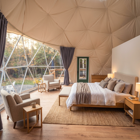 Phoenix glamping dome styled as a complete luxury bedroom retreat