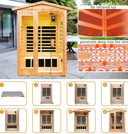 Thermora Zorin Premium 2-Person Indoor Outdoor Low EMF FAR-Infrared Hemlock Wood Personal Home Sauna Spa, 1750W (SAK27451) - Saunas | Patioza