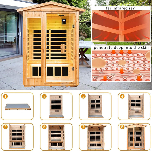 Thermora Zorin Premium 2-Person Indoor Outdoor Low EMF FAR-Infrared Hemlock Wood Personal Home Sauna Spa, 1750W (SAK27451) - Saunas | Patioza
