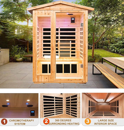 Thermora Zorin Premium 2-Person Indoor Outdoor Low EMF FAR-Infrared Hemlock Wood Personal Home Sauna Spa, 1750W (SAK27451) - Saunas | Patioza