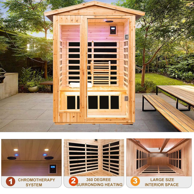 Thermora Zorin Premium 2-Person Indoor Outdoor Low EMF FAR-Infrared Hemlock Wood Personal Home Sauna Spa, 1750W (SAK27451) - Saunas | Patioza