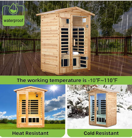 Thermora Zorin Premium 2-Person Indoor Outdoor Low EMF FAR-Infrared Hemlock Wood Personal Home Sauna Spa, 1750W (SAK27451) - Saunas | Patioza